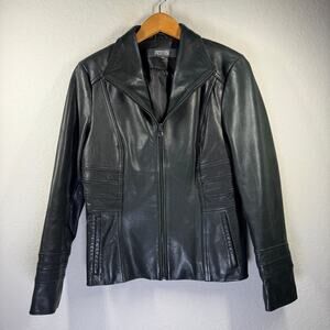 Women's Black Leather Motorcycle Zip Front Bike Jacket Size M